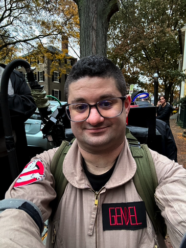 Me in my Ghostbusters Uniform and pack in Salem Mass